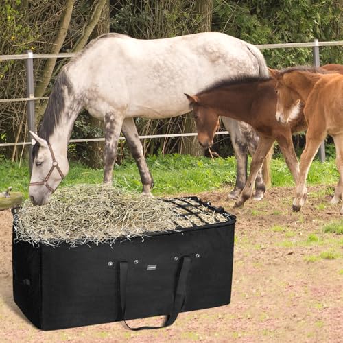 Hay Bale Storage Bag,44 * 22 * 18in Large Hay Bags for Horses,Heavy-Duty Hay Feeder for Goats,Horses,Sheep,Donkey,Horse Hay Bag for Barn Stable (Black)
