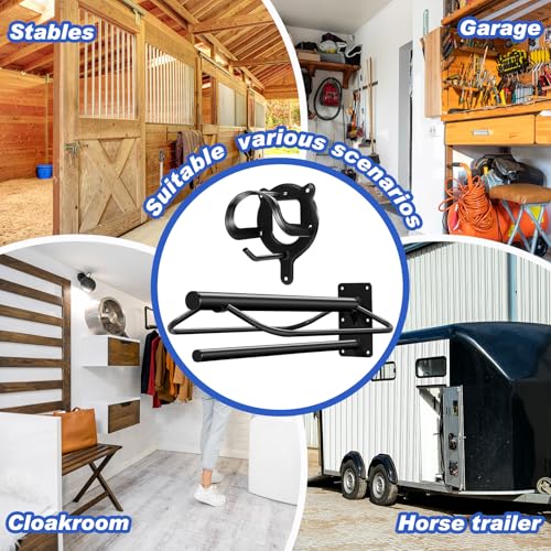 Paterr 6 Pack Saddle Rack Wall Mount with Pad Bar Horse Bridle Rack Metal Bracket Bridle Hooks Detachable Portable Saddle Stand Tack Storage for Western Horse Trailer Stall Supplies Accessories