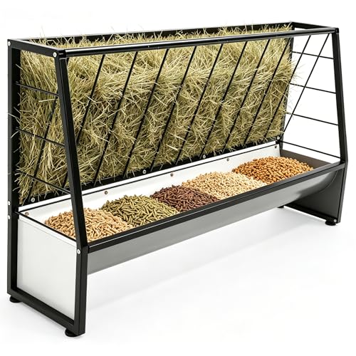 30 Gallon Heavy Duty Pasture Hay Feeder, Galvanized Steel Outdoor Livestock Hay Feeder for Mini Goats, Pony, Sheep and Mini Horses