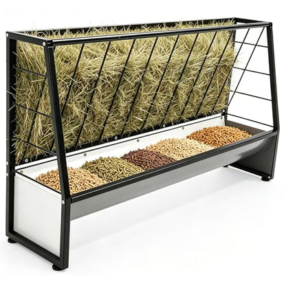 30 Gallon Heavy Duty Pasture Hay Feeder, Galvanized Steel Outdoor Livestock Hay Feeder for Mini Goats, Pony, Sheep and Mini Horses