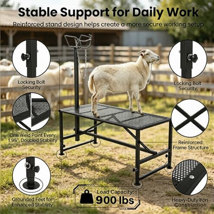 Goat Stand, 900 lbs Goat Milking Stand with 47 x 23 in Platform, 21 in to 33 in Adjustable Height, 42 in to 64.1 in Headpiece, Goat Trimming Stand for Grooming