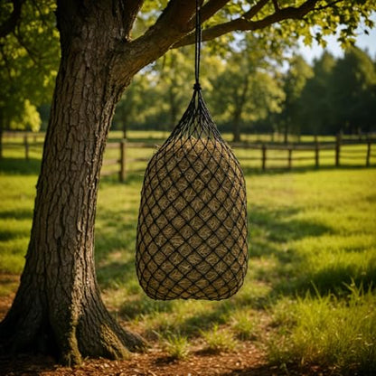 Knotless Ultra Slow Feed Hay Nets – 56” Long, Set of 2, 1.5” Holes, Soft on Muzzles, Durable Nylon, Holds 5-7 Flakes, Easy Hang Strap - size: 56"