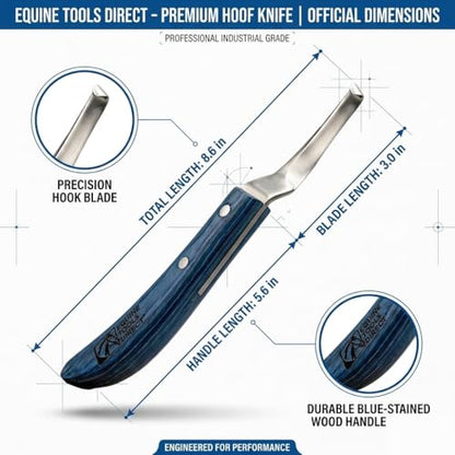 Left-Hand Curved Blade Farrier Hoof Knife, J2 420 Magnetic Stainless Steel Blade, Ergonomic Blue Handle, Horse Hoof Trimming Tool for Sole & Frog Paring - style: Left-Handed