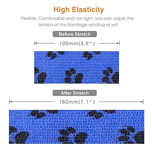 AUPCON Vet Wrap Cohesive Bandages Bulk Self Adhesive Bandage Wrap Self Adherent Wrap Non-Woven for Dogs Pet Animals & Ankle Sprains & Swelling (3 Inch Blue Claw) - color: 3 Inch Blue Claw