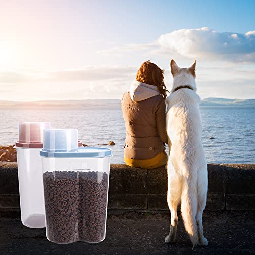 2 Pack 2lb/2.5L Pet Food Storage Container with Measuring Cup, Can Covers and Bowl for Small Dog, Cat, Waterproof-BPA Free (Blue and Pink) - color: Blue and Pink 2.5L