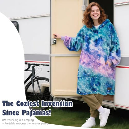 Catalonia Oversized Blanket Hoodie, Galaxy Print Fleece Wearable Blanket - color: Galaxy