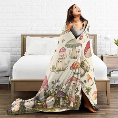 Cute Mushroom Blanket Retro Mushroom Fleece Throw Blanket Fuzzy Plush Super Soft Cozy Warm Rustic Bedding Blanket Stuffed Animal Gifts for Boys Girls Kids Adult Men Women 50"X40" - color: Mushroom-n, size: 50"x40"