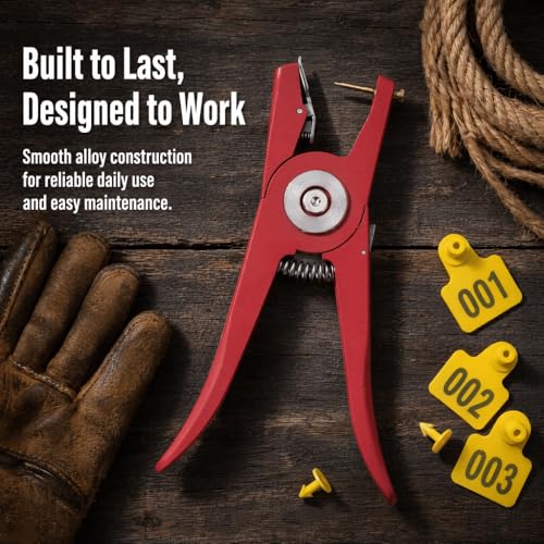 Alloy Livestock Ear Tag Applicator Pliers, 9.06 in Red Animal Tagging Tool for Cattle Pigs Goats Sheep