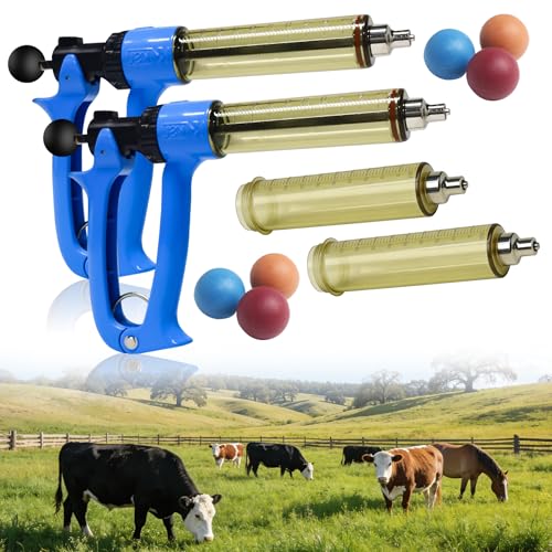 2Pcs 50mL Livestock Syringe, Include 6 Piston Rod Knobs & 2 Spare Barrel - size: 2 PCS