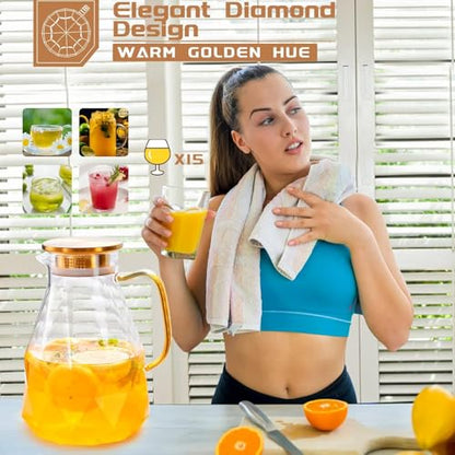 Glass Pitcher, 2.2 Liter Water Pitcher With Lid | Iced Tea Pitcher for Fridge,Carafe With Lid, Glass Water Jug For Juice, Milk, Cold Or Hot Beverages, 2.2 Liter-New - size: 74.7 Ounces