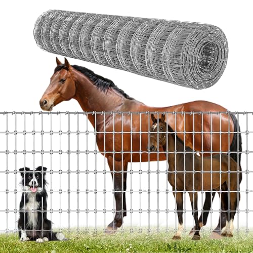 4 ft x 100 ft Galvanized Horse Fence,2 x 4 in Mesh Farm Fence, 14 Gauge | No-climb farm fencing for horses, goats and sheep; suitable for livestock enclosures, paddocks, pastures, fields and farms