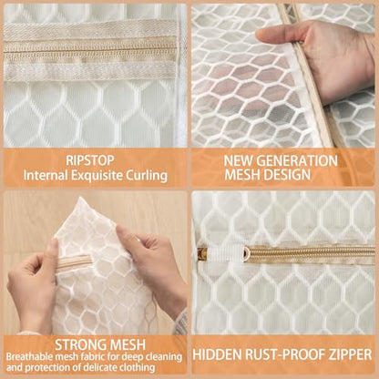 6Pcs Durable Honeycomb Mesh Laundry Bags for Delicates (3L 3M) White - color: White