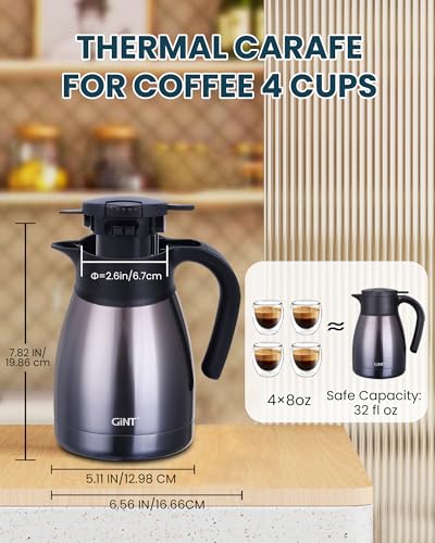 GiNT 1L / 34Oz Thermal Coffee Carafe, Insulated Stainless Steel Coffee Carafes for Keeping Hot/Double Walled Vacuum Thermal Carafe (Purple) - color: Purple, size: 34 Ounces