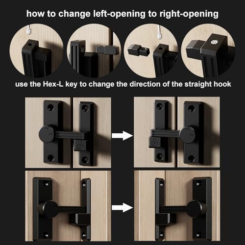 ETEKJOY Flip Latch Lock 90/180 Degree Left/Right-Opening Sliding/Swinging Door Lock Bolt for Home Security Gate Barn Garage Garden Fence Shed Window French Door (Black)