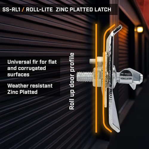 Roll-Lite Original Zinc Platted Latch, 9-1/2" × 2-1/4", 2-Bolt, Universal fit for Flat & Corrugated Doors - size: SS-RL1