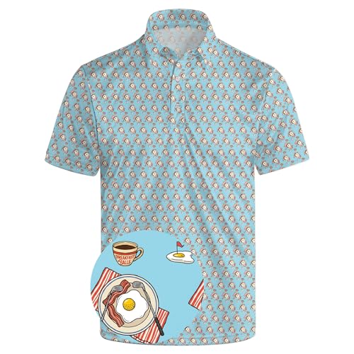 Funny Golf Shirts for Men, Quick Dry Moisture Wicking Polo Shirts - color: Breakfast Balls1, size: Medium