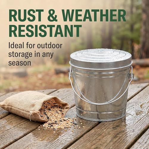 6 Gallon Galvanized Steel Storage, Steel Utility Pail, Heavy-Duty Metal Storage Bucket with Wire Bail Handle, for Bird Seed, Pet Food, Charcoal, and Yard Waste