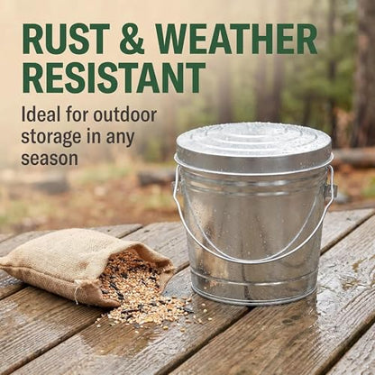 6 Gallon Galvanized Steel Storage, Steel Utility Pail, Heavy-Duty Metal Storage Bucket with Wire Bail Handle, for Bird Seed, Pet Food, Charcoal, and Yard Waste