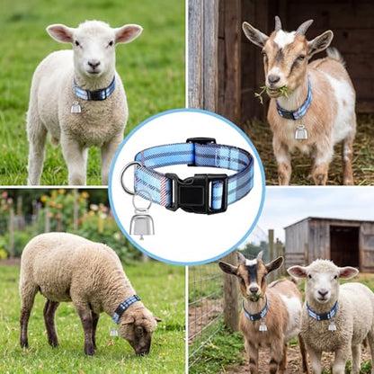 Goat Collar with Copper Bell Set for Sheep Lambs Pygmy Goat,Blue Stripes