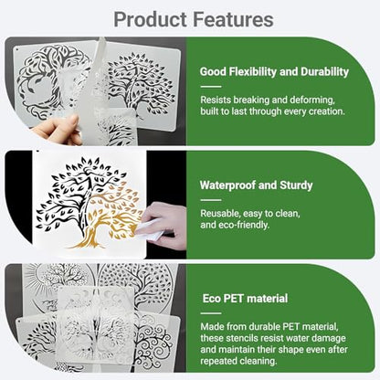 16 Pcs Tree of Life Stencils for Painting, Wood Signs and Journals 6 Inch - color: Tree