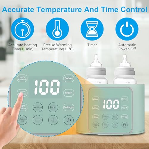 Baby Bottle Warmer 9-in-1 Multifuntion Breast Milk Warmer, Fast Baby Food Heater and Defrost Warmer with Timer for Twins, LCD Display Accurate Temperature Adjustment, 24H Constant Mode-Green - color: Light Green