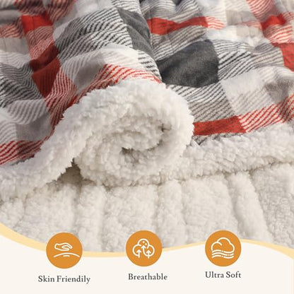 Electric Heated Blanket 72"×84" Full Size, Sherpa & Plush-Soft for Couch, Study, Bed, 4 Heat Settings & 10H Auto-Off, Energy Efficient, Black and Red Checkered Pattern - color: 25-black and Red Checkered Pattern, size: Full Size ( 72"x84" )