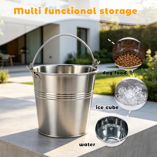 4 Pack 1 Quart Stainless Steel Hanging Pet Bucket with 4 Double End Snap Hooks, Heavy Dog Water Food Pail for Crate Kennel Cage, Rust Proof Farm Feeder Bowl for Dogs Cats Rabbit Chicken