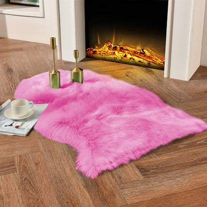 duduta Hot Pink Faux Sheepskin Rug 2x3 ft, Fluffy Fur Seat Chair Covers - color: Hot Pink, size: 2' x 3'