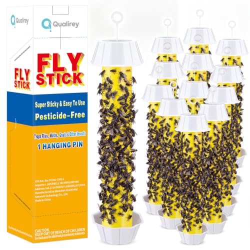 Qualirey 12 Pcs Fly Traps for Indoor Outdoor Hanging Fruit Fly Stick Trap Sticky Mosquito for Home Insect 10 x 2.5 Inches (Novel-2,Yellow and Black) - color: Yellow and Black, size: Novel-2