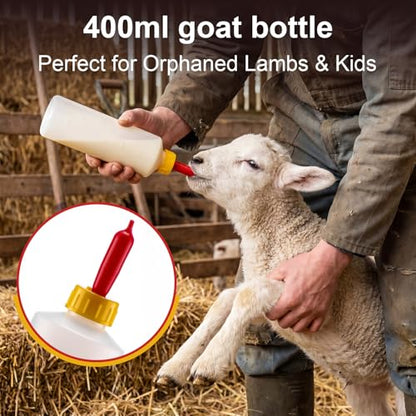 Pcs Goat Feeding Bottles 400ml/13.5oz with Nipples, Lamb Feeding Kit, Goat Nipple and Bottle Set, Livestock Baby Bottle for Sheep, Lamb, Calf, Baby Goats Puppies, Farm Milk Feeder Set