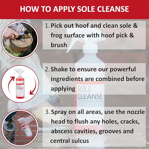 Sole Cleanse - Horse Hoof Thrush Spray (500ml) | Hoof Cleansing Spray | Hoof Sole & Frog Thrush Cleansing Spray | Natural Formulation | Non-caustic | Hoof Cleaner