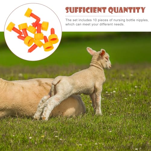 BESTonZON Lamb Feeding Nipples 10 pcs Animal Nursing Bottle Teats for Sheep Goat Piglet and Calf Screw-on Pacifier with Smooth Surface for Farm Animal Feeding