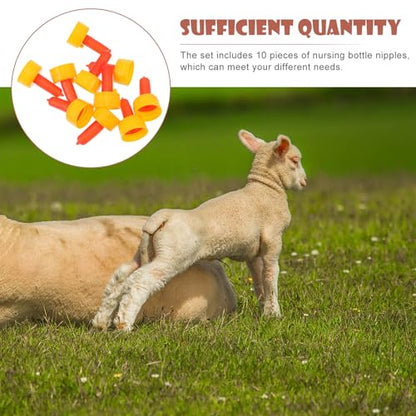 BESTonZON Lamb Feeding Nipples 10 pcs Animal Nursing Bottle Teats for Sheep Goat Piglet and Calf Screw-on Pacifier with Smooth Surface for Farm Animal Feeding