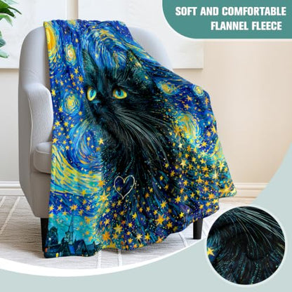 Jekeno Black Cat Gifts Blanket Starry Night Cat Throw Blanket - color: Black Cat, size: 50x60 Inch