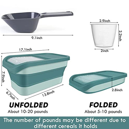 Pet Food Storage Containers, Collapsible Dog Food Container with Sliding Lid,13lb Cat Food Storage with Measuring Cup & Scoop, Plastic Dog Food Bin（green） - color: small green