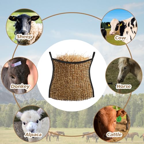 3 Pcs Slow Feed Hay Nets for Horses, 37.5 x 31.5 in Hay Bags for Horses with Large Capacity, Hanging Horse Slow FeedHay Bag for Horse and Sheep Trailer Feeders