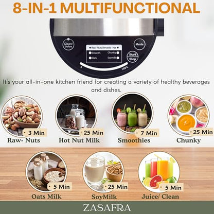 8-in-1 Nut Milk Maker Machine, 50oz/1.5L Almond Milk Maker with Built-In Strainer (No Mesh Bags), Stainless Steel Blender for Vegan Oat, Soy, Cashew & Pistachio Milk, Soups & Smoothies