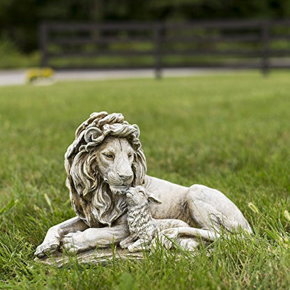 Joseph's Studio Lion and Lamb Garden Statue – 12.5" Religious Outdoor Décor – Peaceful Resin Sculpture for Yard, Patio, or Memorial Display