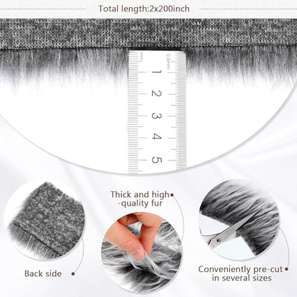 Tatuo 2 X 200 Inch White Gray Fake Fur Fabric for Crafts Sewing DIY - color: White Gray, size: 2 x 200 Inch