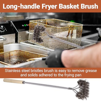 3 PCS Fryer Cleaning Tools, Deep Fryer Stainless Steel L-Shaped Brush, Cleanout Rod, Long Handle Basket Brush for Air Fryers, Deep Fryers - color: 3pcs Steel Brush