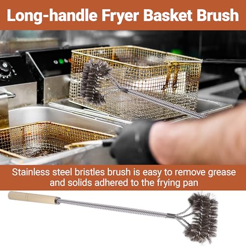 4 PCS Fryer Cleaning Tools with Deep Fryer Stainless Steel L-Shaped Brush, Deep Fryer Crumb Scoop, Deep Fryer Cleanout Rod, Long Handle Deep Basket Brush for Restaurants, Air Fryers, Deep Fat Fryers - color: 4pcs Stainless Steel Brush