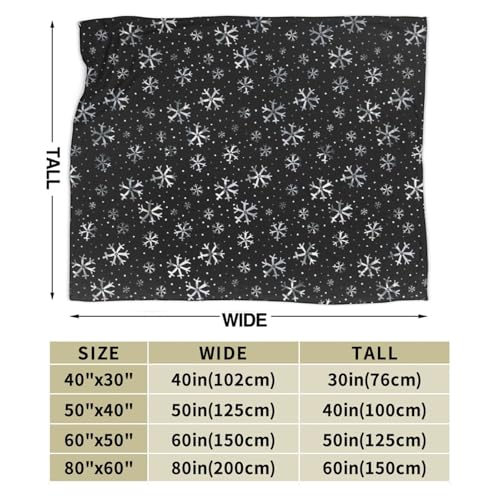 Winter Snowflakes Black Fleece Blanket Lightweight Ultra-Soft Christmas Throw Blanket for Sofa Couch Bed Camping Travel - Super Soft Cozy Microfiber Blanket 60"X50" - color: Winter Snowflakes(black), size: 60"x50"