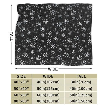 Winter Snowflakes Black Fleece Blanket Lightweight Ultra-Soft Christmas Throw Blanket for Sofa Couch Bed Camping Travel - Super Soft Cozy Microfiber Blanket 60"X50" - color: Winter Snowflakes(black), size: 60"x50"
