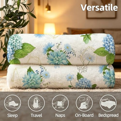 Blue Hydrangea Blanket, Ultra-Soft Flannel Fleece Throw 40" x 50" - color: Blue Hydrangea, size: 40"x50"