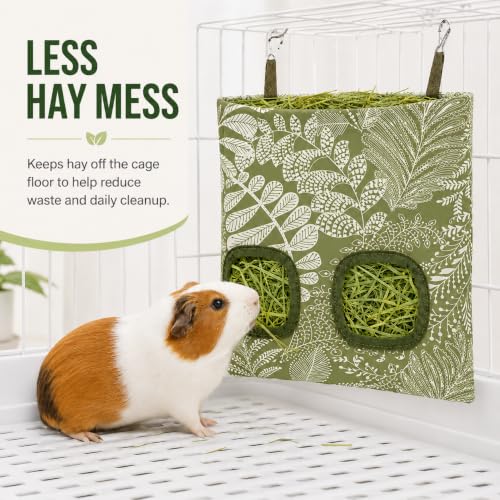 Rabbit Hay Feeder, Guinea Pig Hay Holder & Bunny Hay Feeder – Durable Hanging Hay Bag for Rabbits Chinchillas Guinea Pigs Bunnies – Chew-Resistant Hay Holder for Small Animals (Grass Green) - color: Grass Green