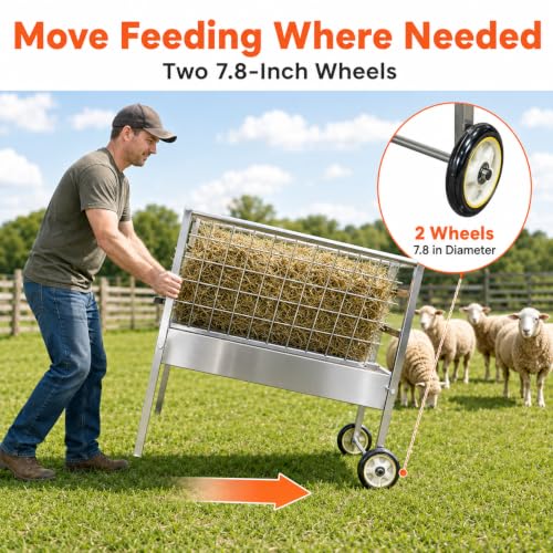 Hay and Grain Feeder, Freestanding Farm Feeder for Goats & Sheep
