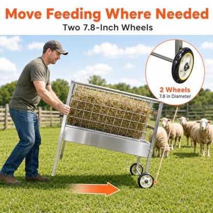 Hay and Grain Feeder, Freestanding Farm Feeder for Goats & Sheep