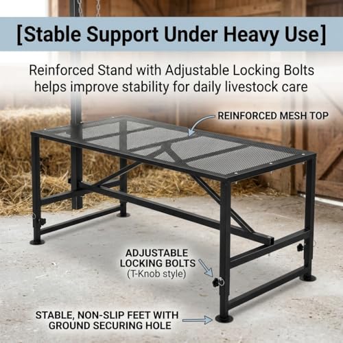 Heavy Duty Goat Grooming Stand, Height Adjustable Livestock Stand with Headlock for Sheep Goat Hoof Care