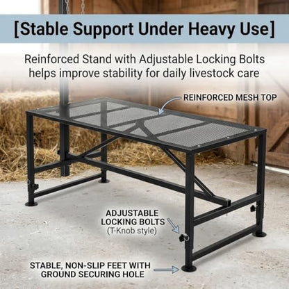 Heavy Duty Goat Grooming Stand, Height Adjustable Livestock Stand with Headlock for Sheep Goat Hoof Care