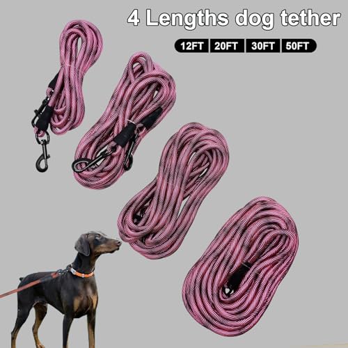 BTINESFUL 12/20/30/50/75ft Dog Tie Out Long Tether Rope Dog Lead for Yard - color: Pink Black, size: 30 Foot